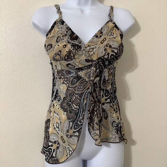 Vintage Y2K Fairycore Fairy Grunge Paisley Asymmetrical Sheer Babydoll Top S - Picture 1 of 8